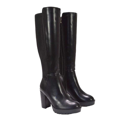 Black - Lifestyle - XY London Womens-Ladies Libby Platform Heel Elasticated Knee-High Boots