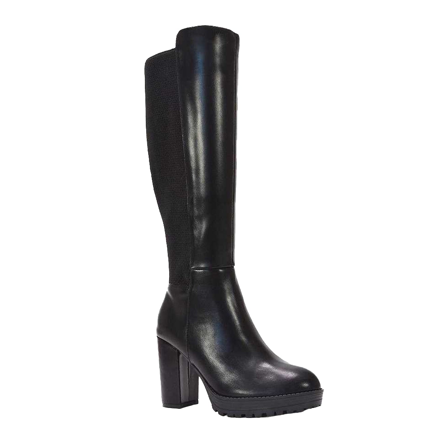Black - Front - XY London Womens-Ladies Libby Platform Heel Elasticated Knee-High Boots