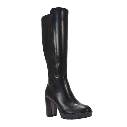Black - Front - XY London Womens-Ladies Libby Platform Heel Elasticated Knee-High Boots