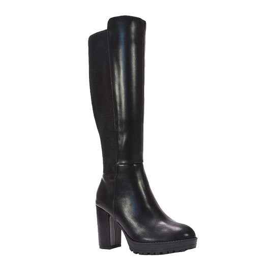 Black - Front - XY London Womens-Ladies Libby Platform Heel Elasticated Knee-High Boots