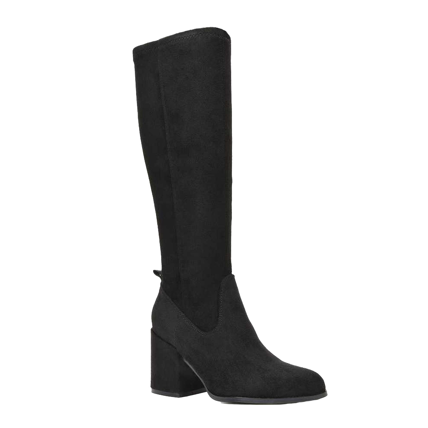 Jet Black - Front - XY London Womens-Ladies Tatum Faux Suede Block Heel Knee-High Boots