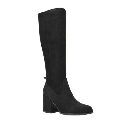 Jet Black - Front - XY London Womens-Ladies Tatum Faux Suede Block Heel Knee-High Boots