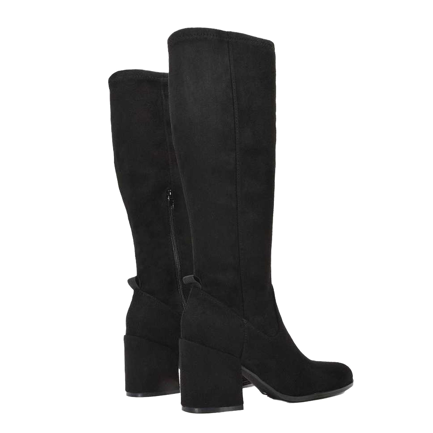 Jet Black - Back - XY London Womens-Ladies Tatum Faux Suede Block Heel Knee-High Boots