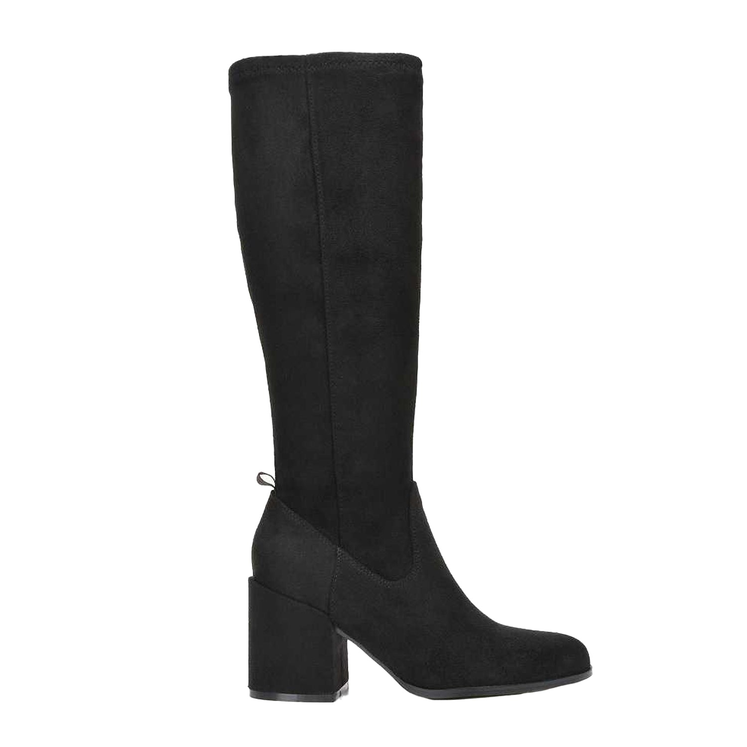 Jet Black - Side - XY London Womens-Ladies Tatum Faux Suede Block Heel Knee-High Boots