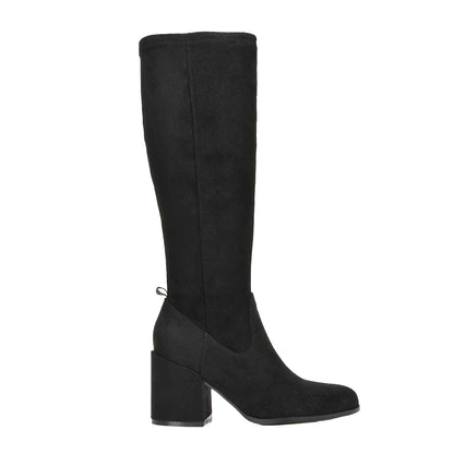 Jet Black - Side - XY London Womens-Ladies Tatum Faux Suede Block Heel Knee-High Boots
