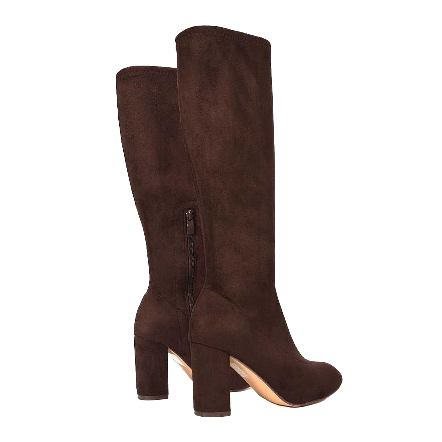 Brown - Back - XY London Womens-Ladies Clementine Block Heel Knee-High Boots