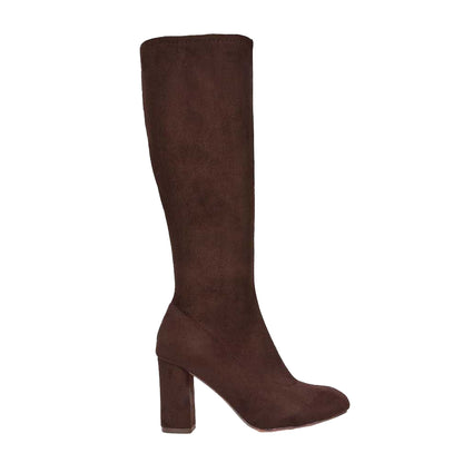 Brown - Side - XY London Womens-Ladies Clementine Block Heel Knee-High Boots