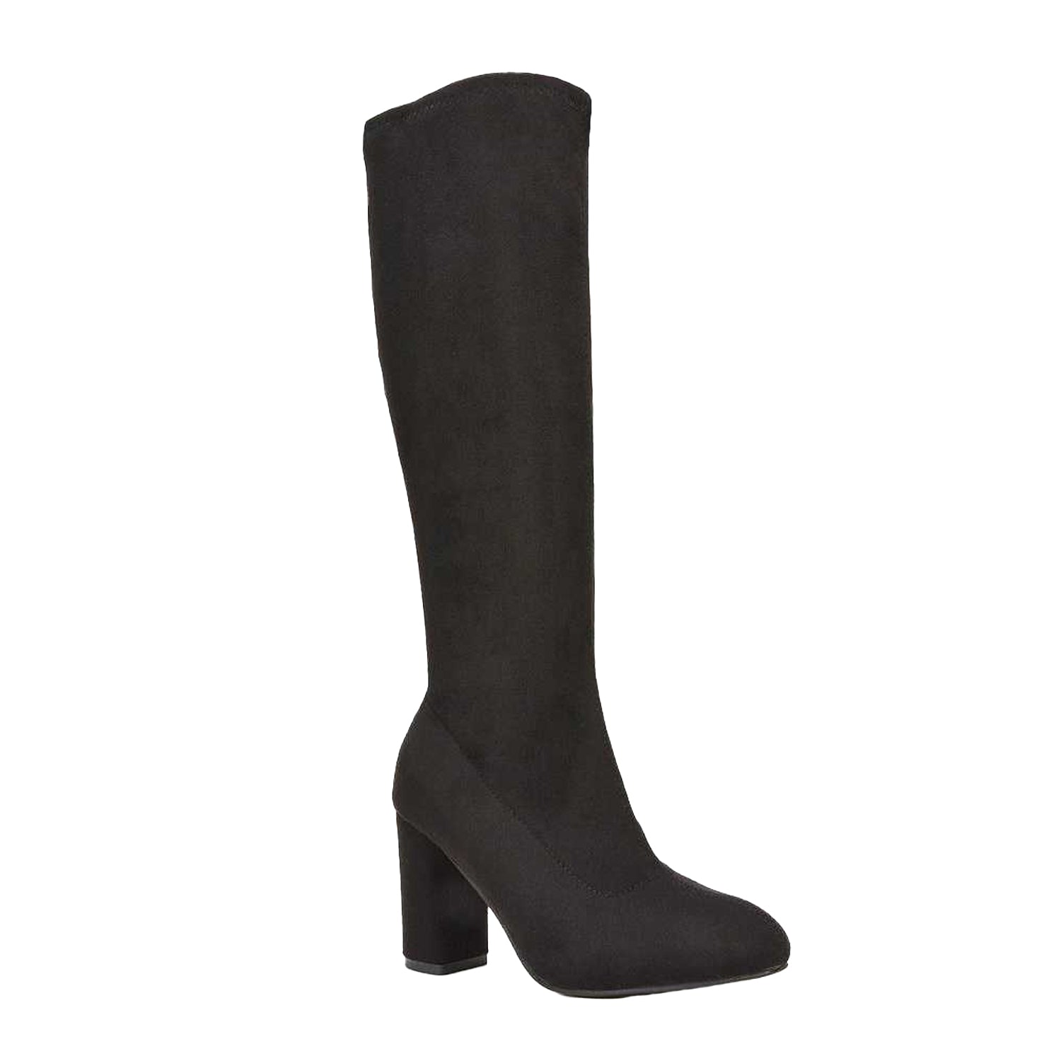 Jet Black - Front - XY London Womens-Ladies Clementine Block Heel Knee-High Boots