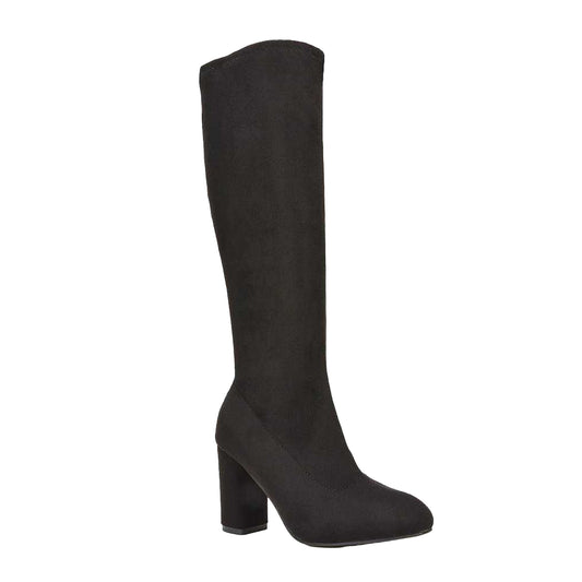 Jet Black - Front - XY London Womens-Ladies Clementine Block Heel Knee-High Boots