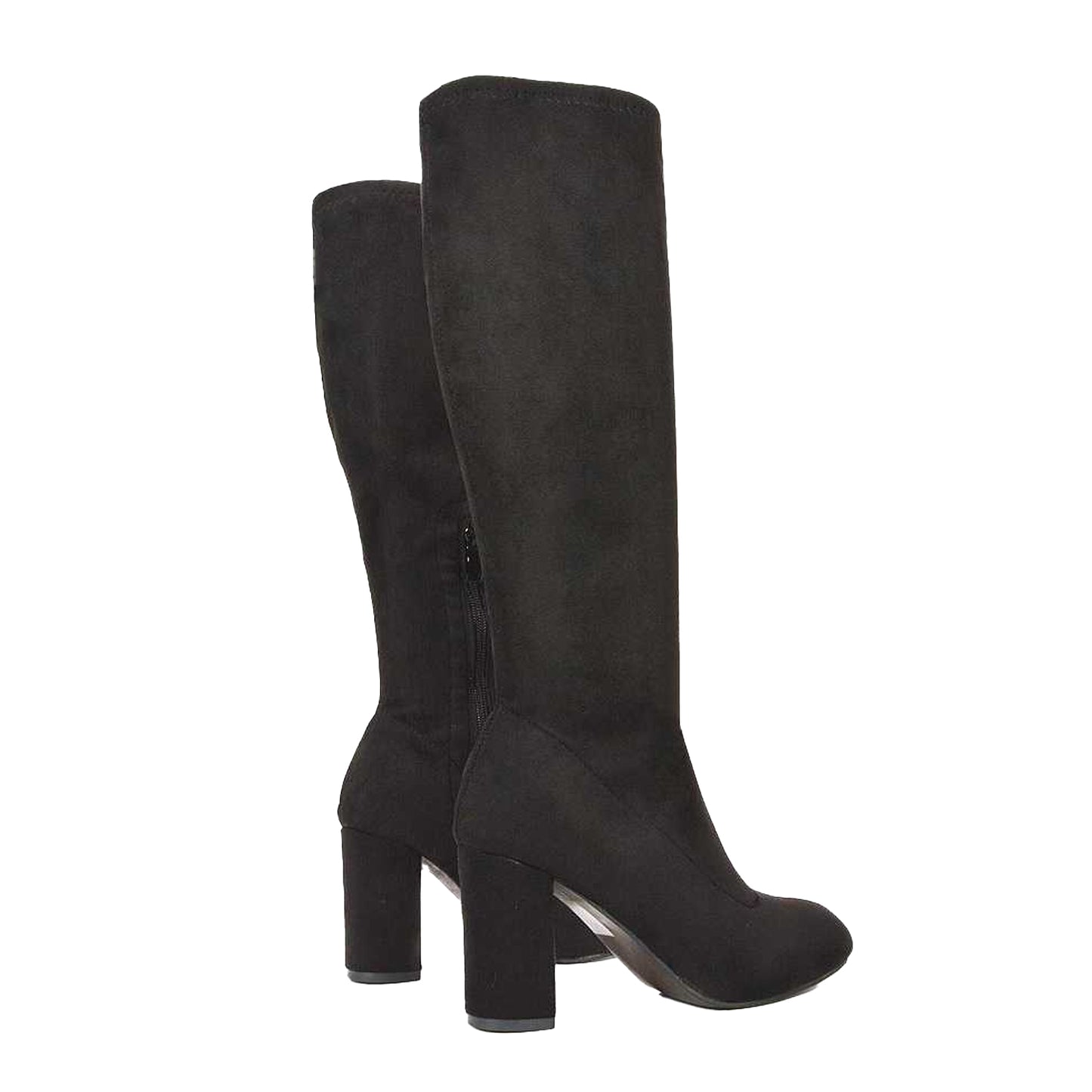 Jet Black - Back - XY London Womens-Ladies Clementine Block Heel Knee-High Boots