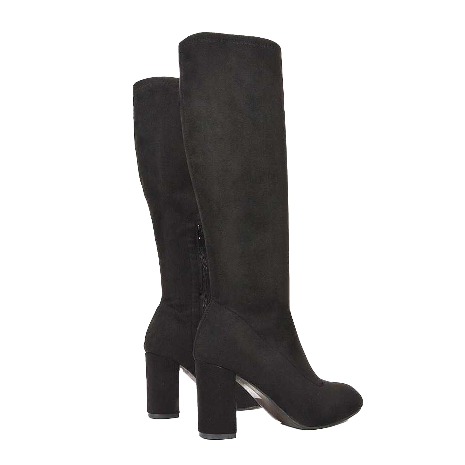 Jet Black - Back - XY London Womens-Ladies Clementine Block Heel Knee-High Boots