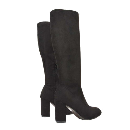 Jet Black - Back - XY London Womens-Ladies Clementine Block Heel Knee-High Boots