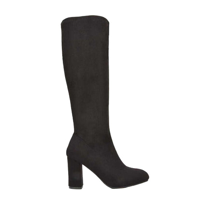 Jet Black - Side - XY London Womens-Ladies Clementine Block Heel Knee-High Boots