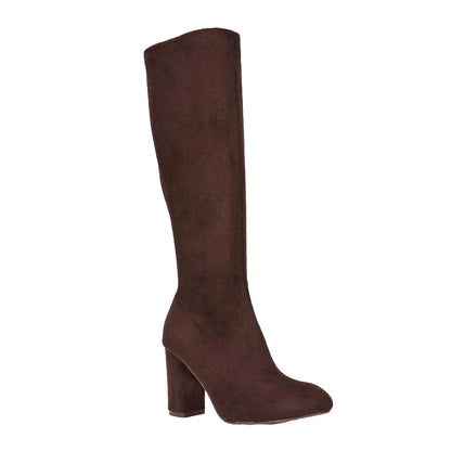 Brown - Front - XY London Womens-Ladies Clementine Block Heel Knee-High Boots