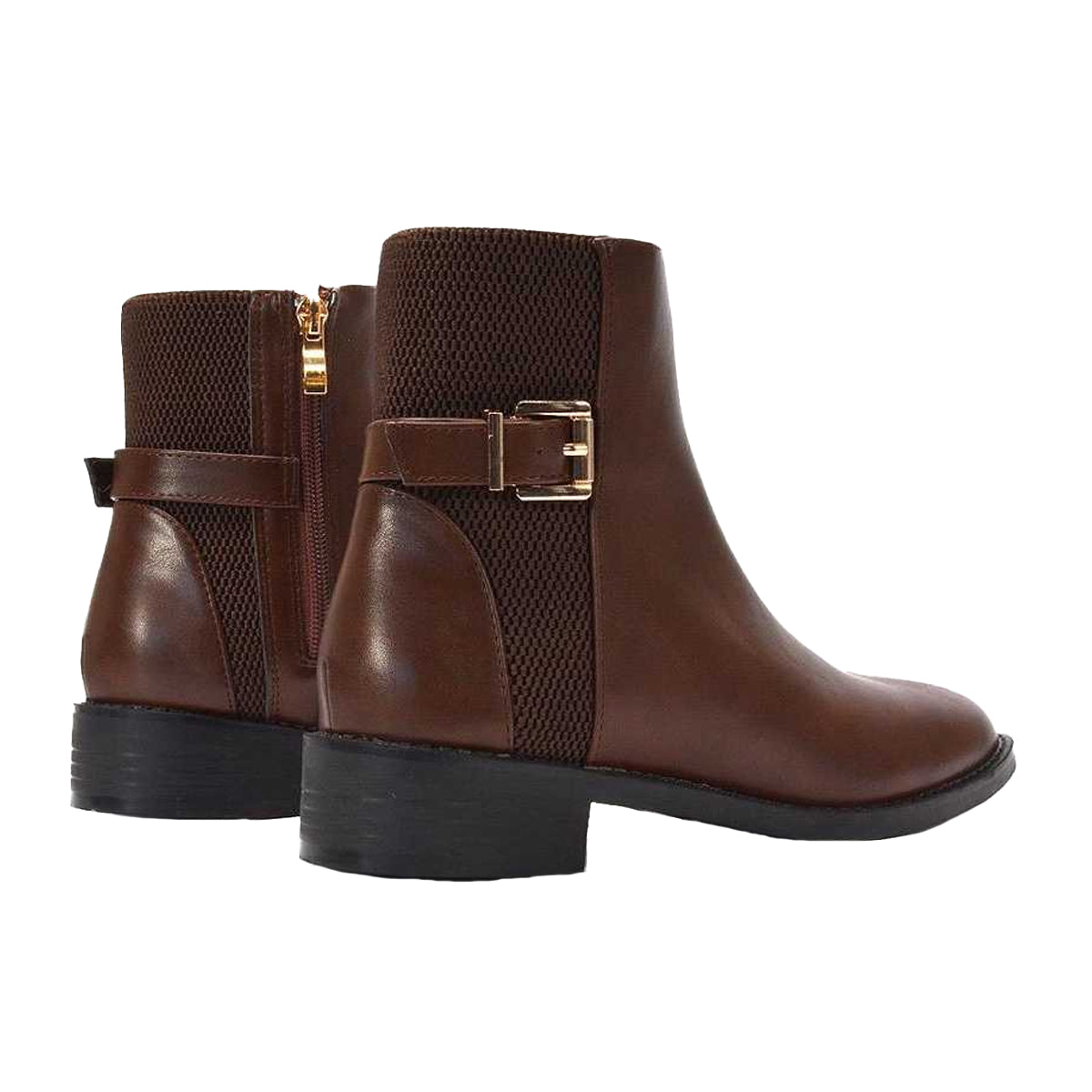 Brown - Back - XY London Womens-Ladies Ailany Block Heel Chelsea Boots