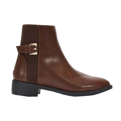 Brown - Side - XY London Womens-Ladies Ailany Block Heel Chelsea Boots
