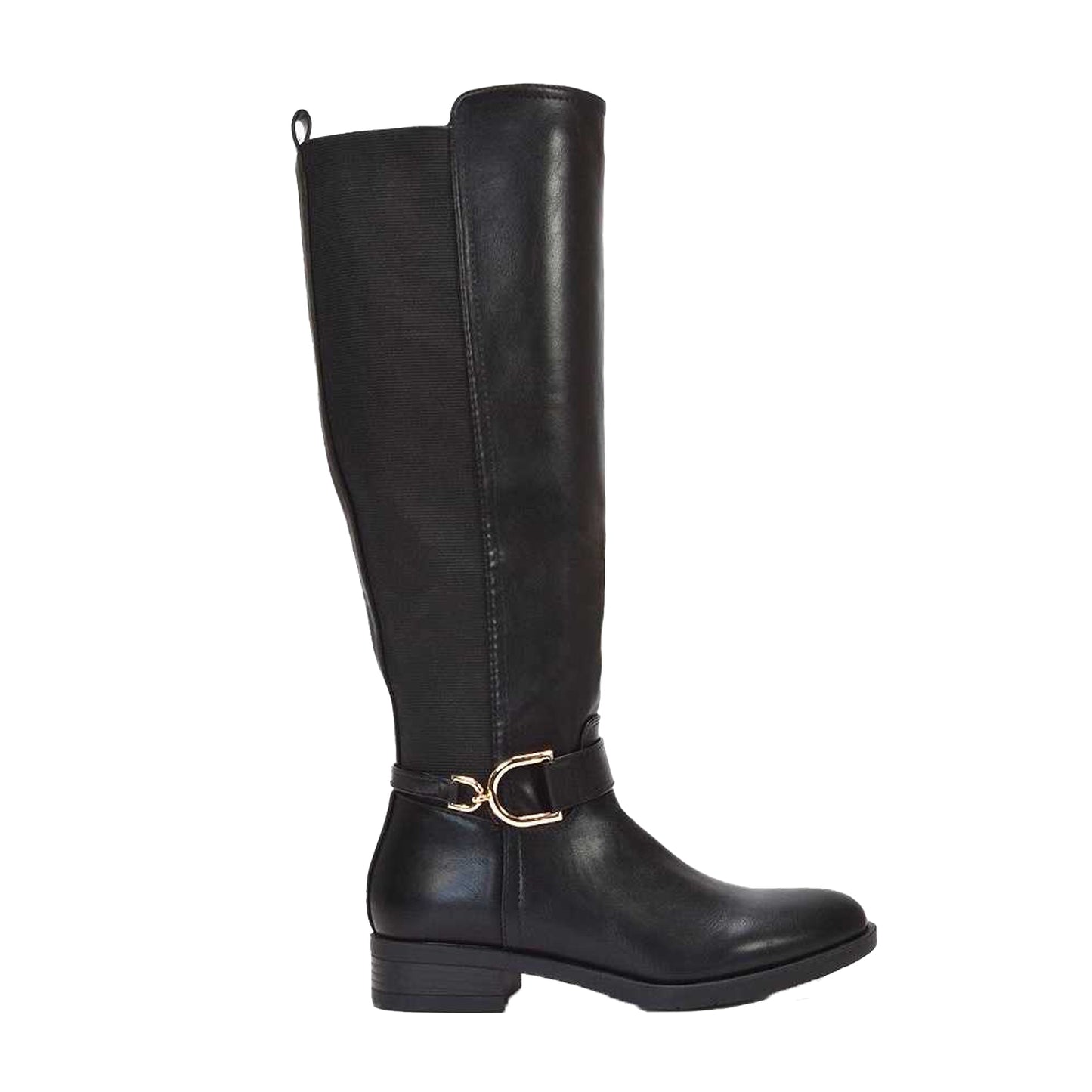Black - Side - XY London Womens-Ladies Tracey Low Heel Mid Calf Boots