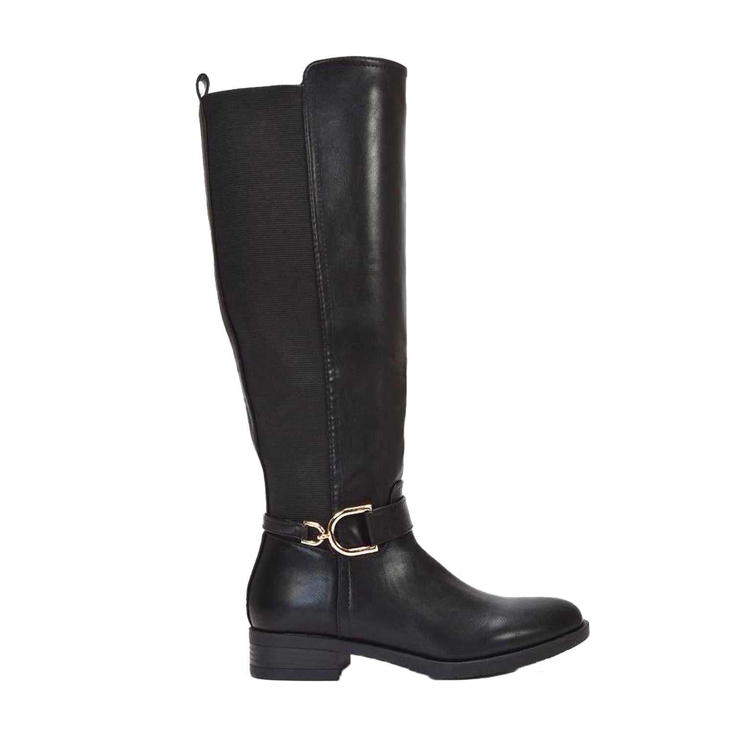 Black - Side - XY London Womens-Ladies Tracey Low Heel Mid Calf Boots
