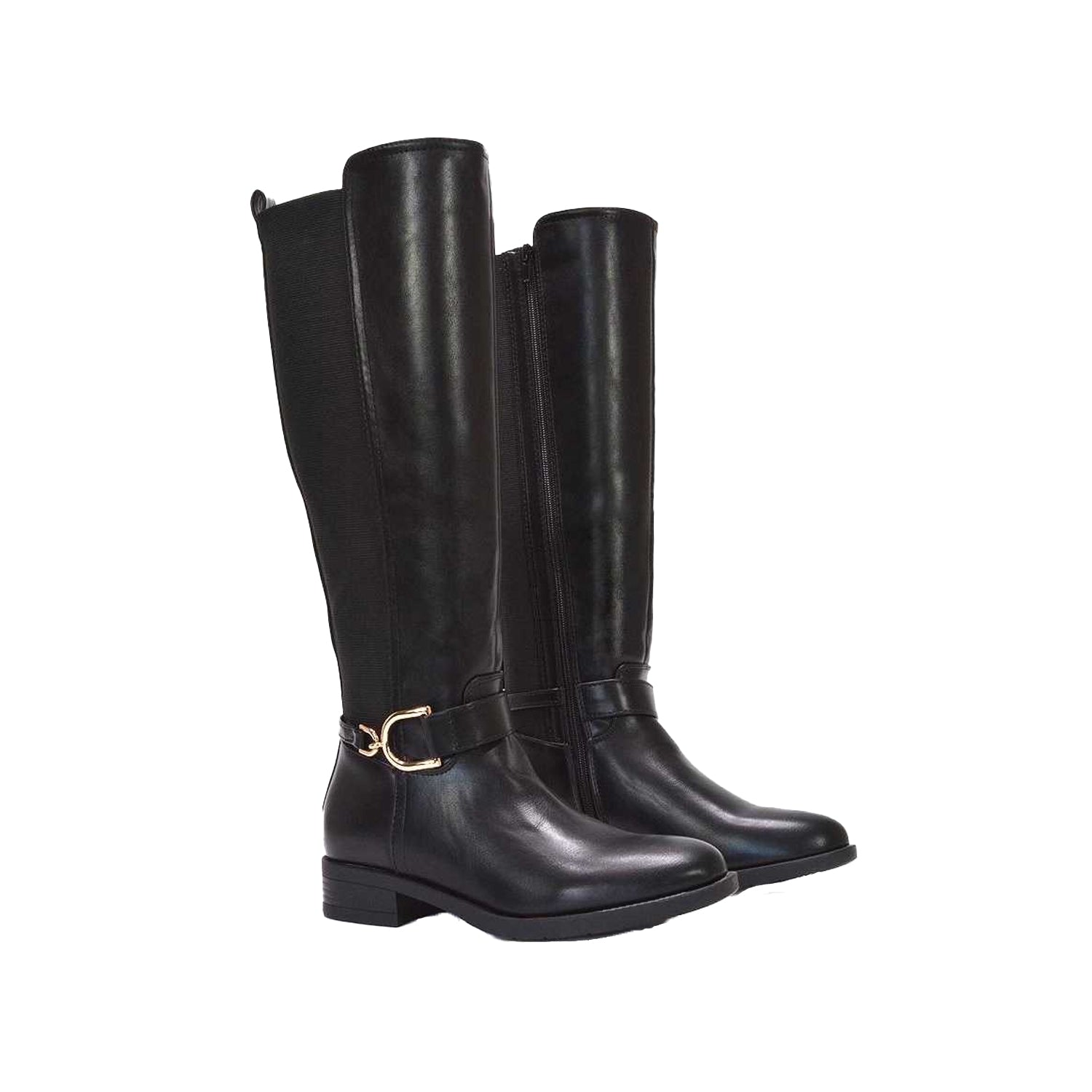 Black - Front - XY London Womens-Ladies Tracey Low Heel Mid Calf Boots