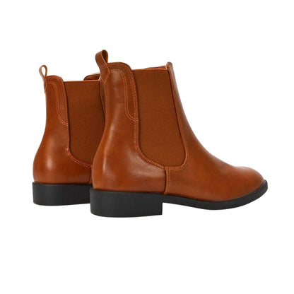 Tan - Back - XY London Womens-Ladies Nala Flat Heel Pull-On Chelsea Boots