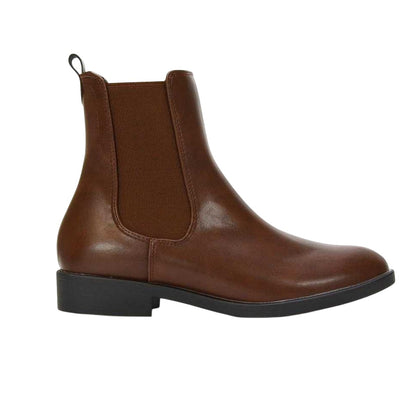 Brown - Side - XY London Womens-Ladies Nala Flat Heel Pull-On Chelsea Boots