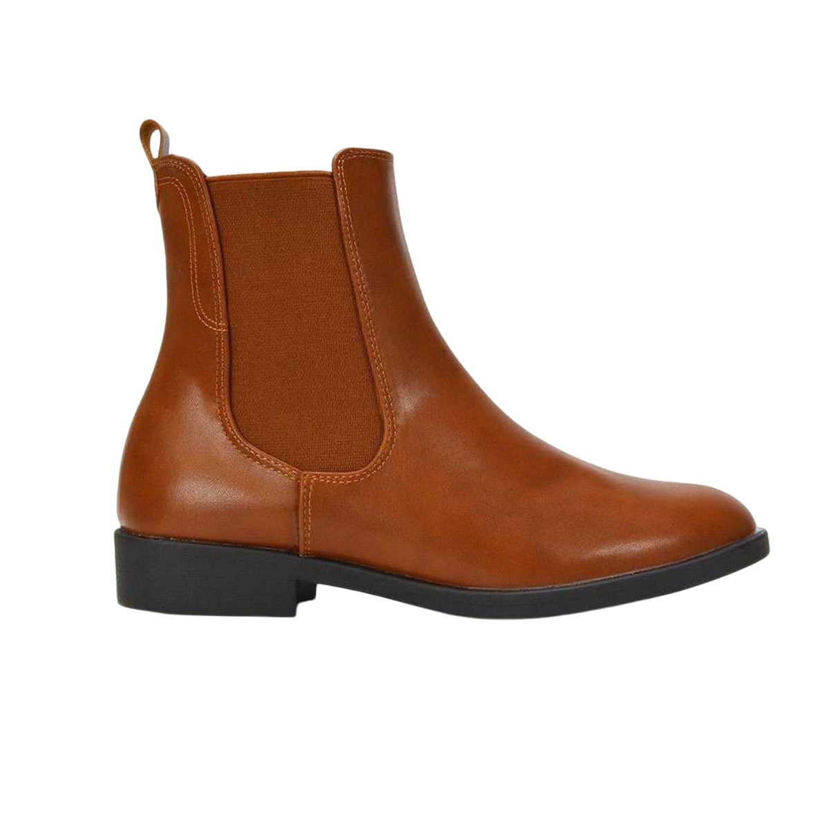 Tan - Side - XY London Womens-Ladies Nala Flat Heel Pull-On Chelsea Boots