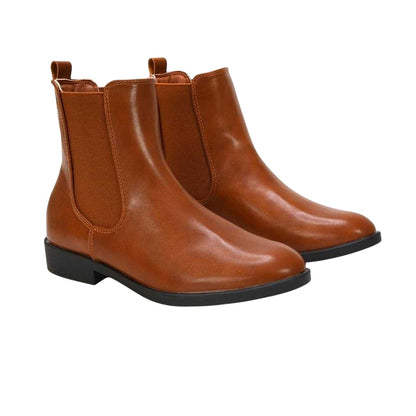 Tan - Close up - XY London Womens-Ladies Nala Flat Heel Pull-On Chelsea Boots