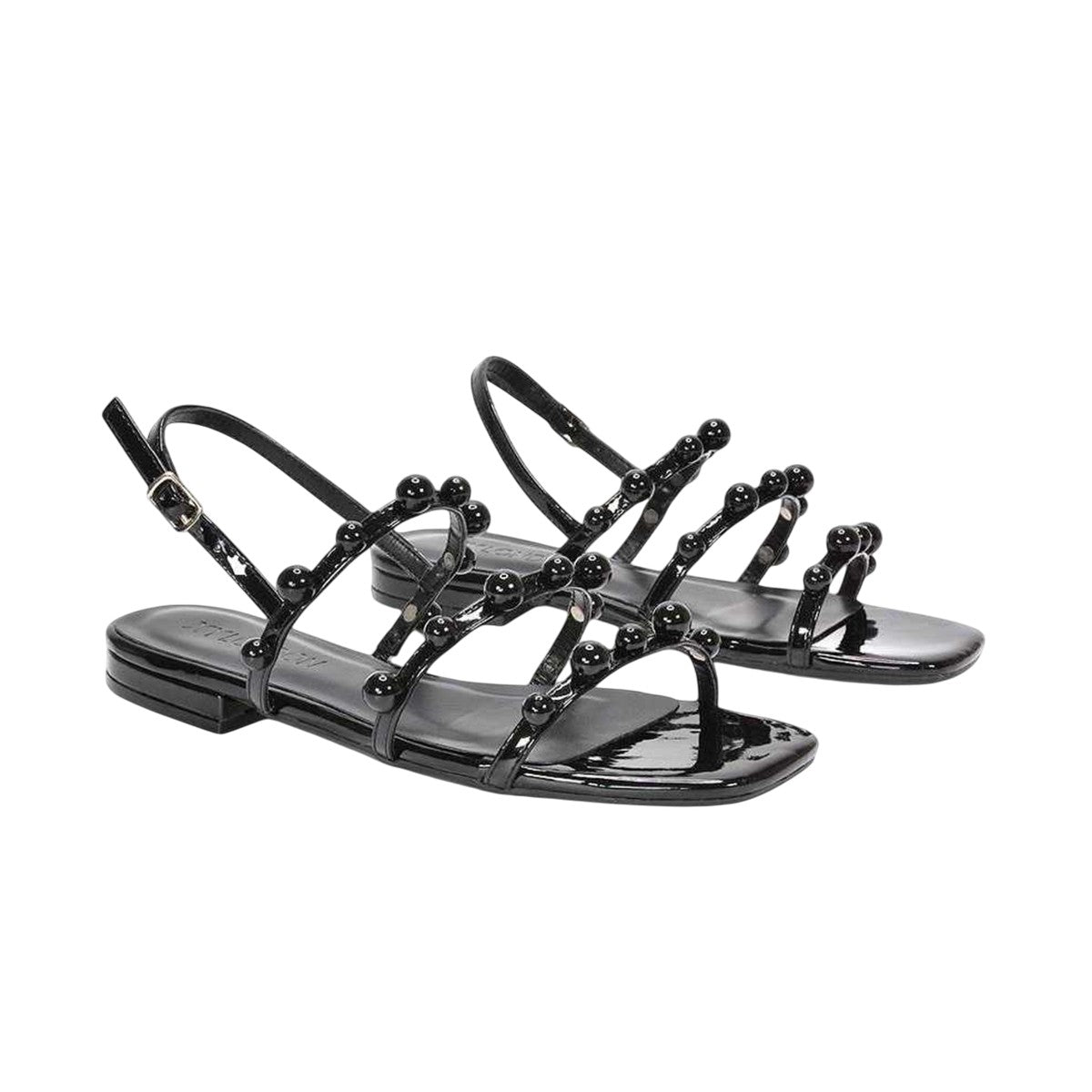 True Black - Front - XY London Womens-Ladies Pamela Patent Strappy Beaded Flat Sandals