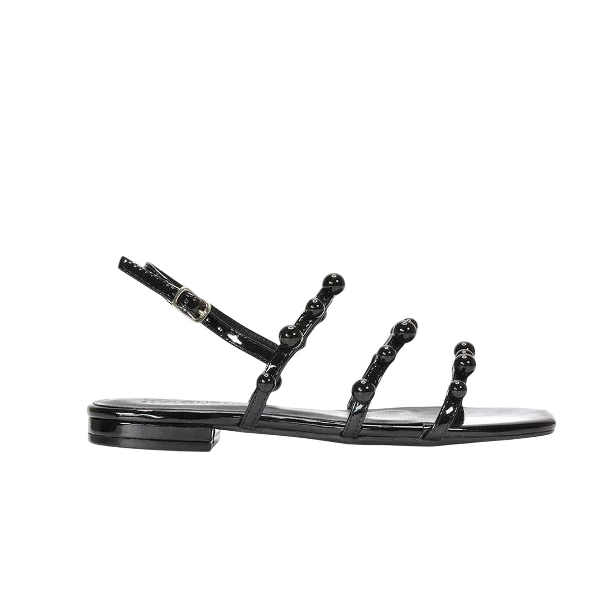 True Black - Back - XY London Womens-Ladies Pamela Patent Strappy Beaded Flat Sandals