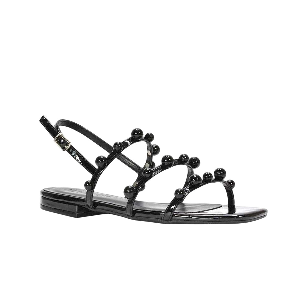 True Black - Side - XY London Womens-Ladies Pamela Patent Strappy Beaded Flat Sandals