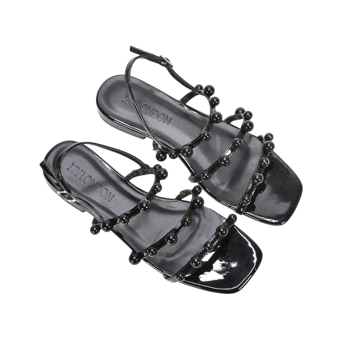 True Black - Lifestyle - XY London Womens-Ladies Pamela Patent Strappy Beaded Flat Sandals
