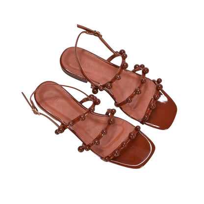 Brown - Lifestyle - XY London Womens-Ladies Pamela Patent Strappy Beaded Flat Sandals