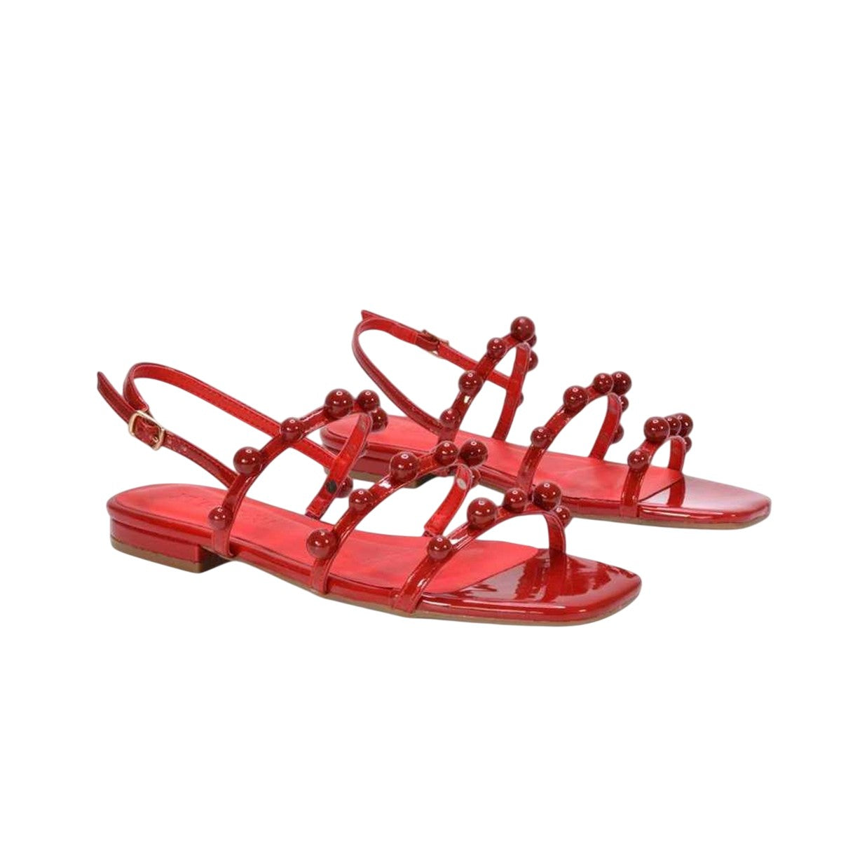 Red - Front - XY London Womens-Ladies Pamela Patent Strappy Beaded Flat Sandals