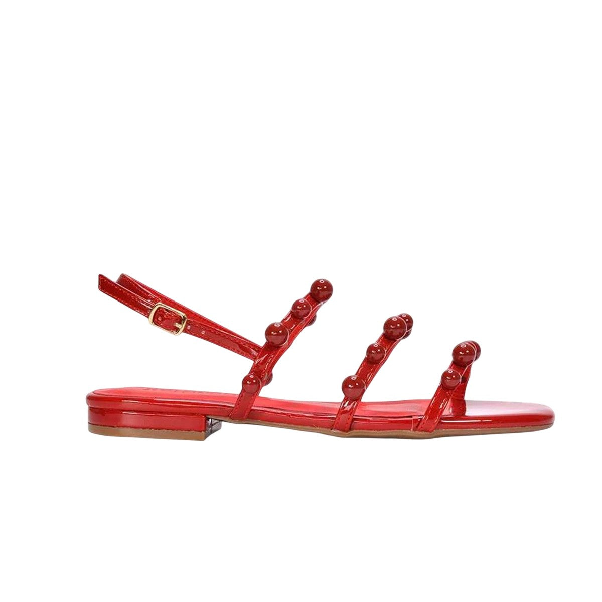 Red - Back - XY London Womens-Ladies Pamela Patent Strappy Beaded Flat Sandals