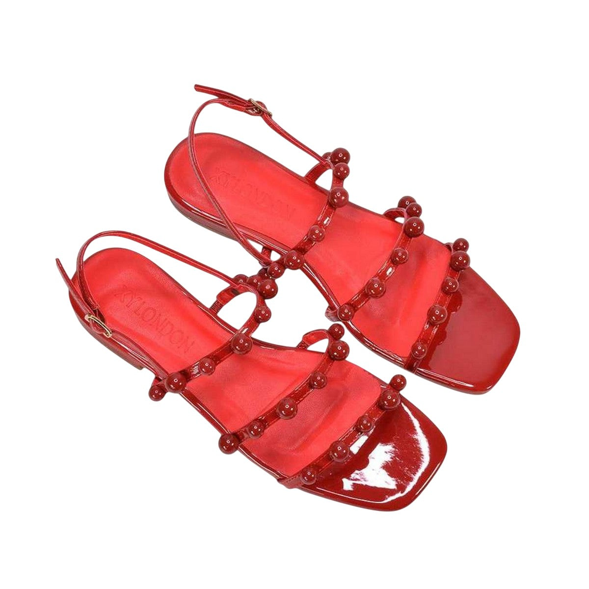 Red - Lifestyle - XY London Womens-Ladies Pamela Patent Strappy Beaded Flat Sandals