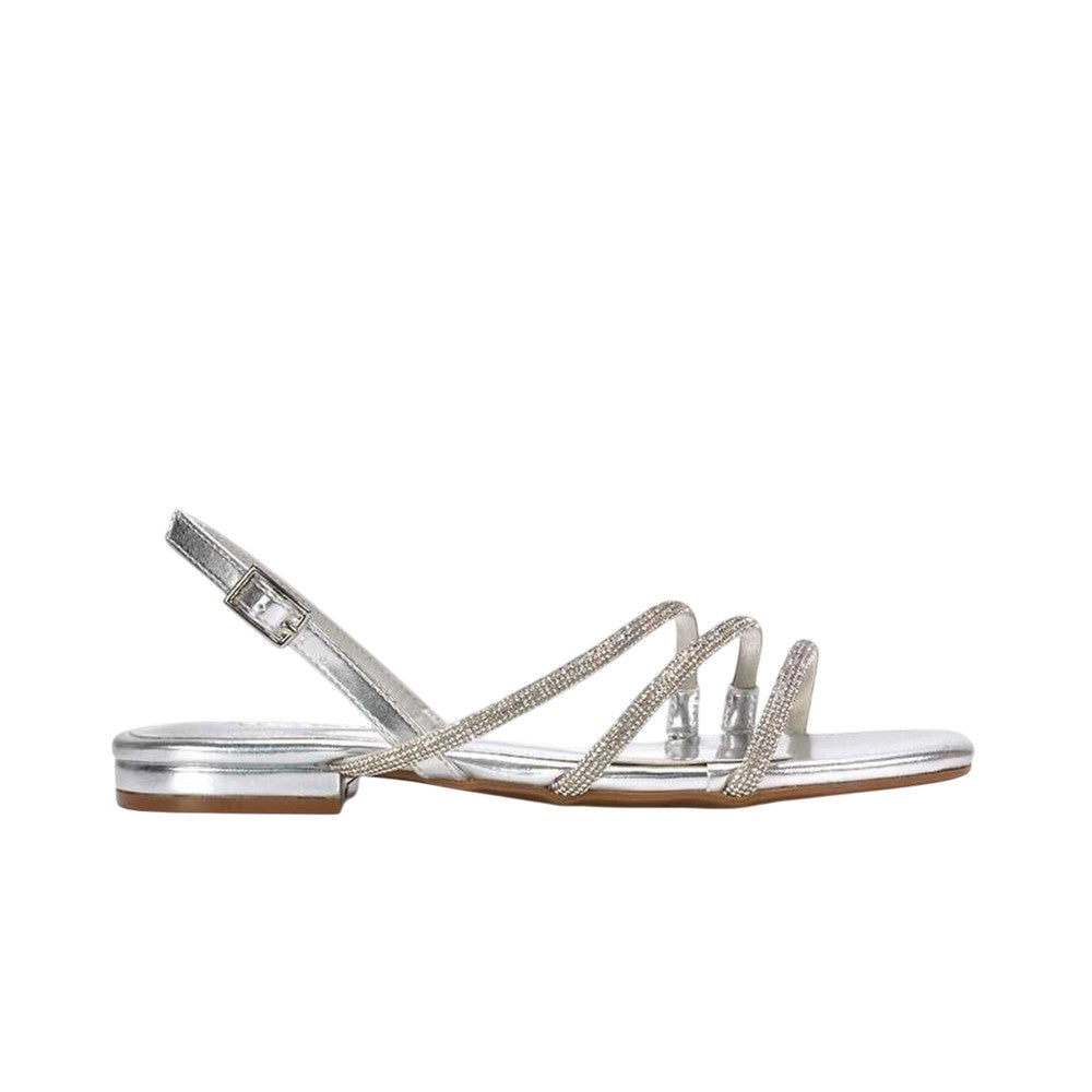 Metallic Silver - Side - XY London Womens-Ladies Abigale Diamante Metallic Sling Back Sandals