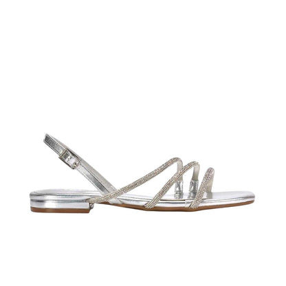 Metallic Silver - Side - XY London Womens-Ladies Abigale Diamante Metallic Sling Back Sandals