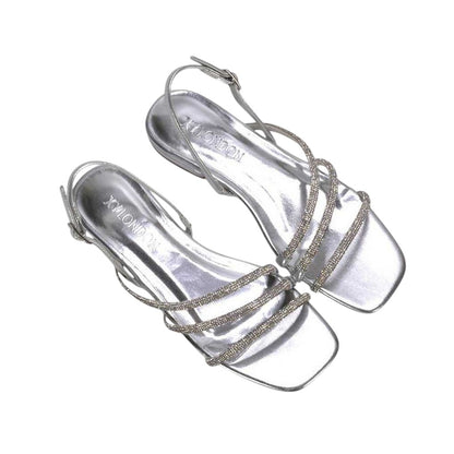 Metallic Silver - Pack Shot - XY London Womens-Ladies Abigale Diamante Metallic Sling Back Sandals