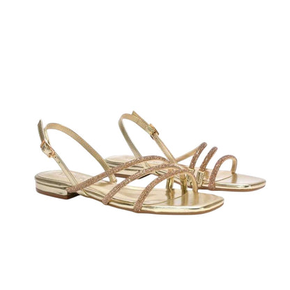 Metallic Gold - Front - XY London Womens-Ladies Abigale Diamante Metallic Sling Back Sandals