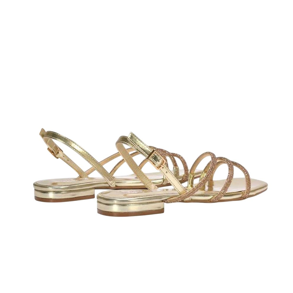 Metallic Gold - Back - XY London Womens-Ladies Abigale Diamante Metallic Sling Back Sandals