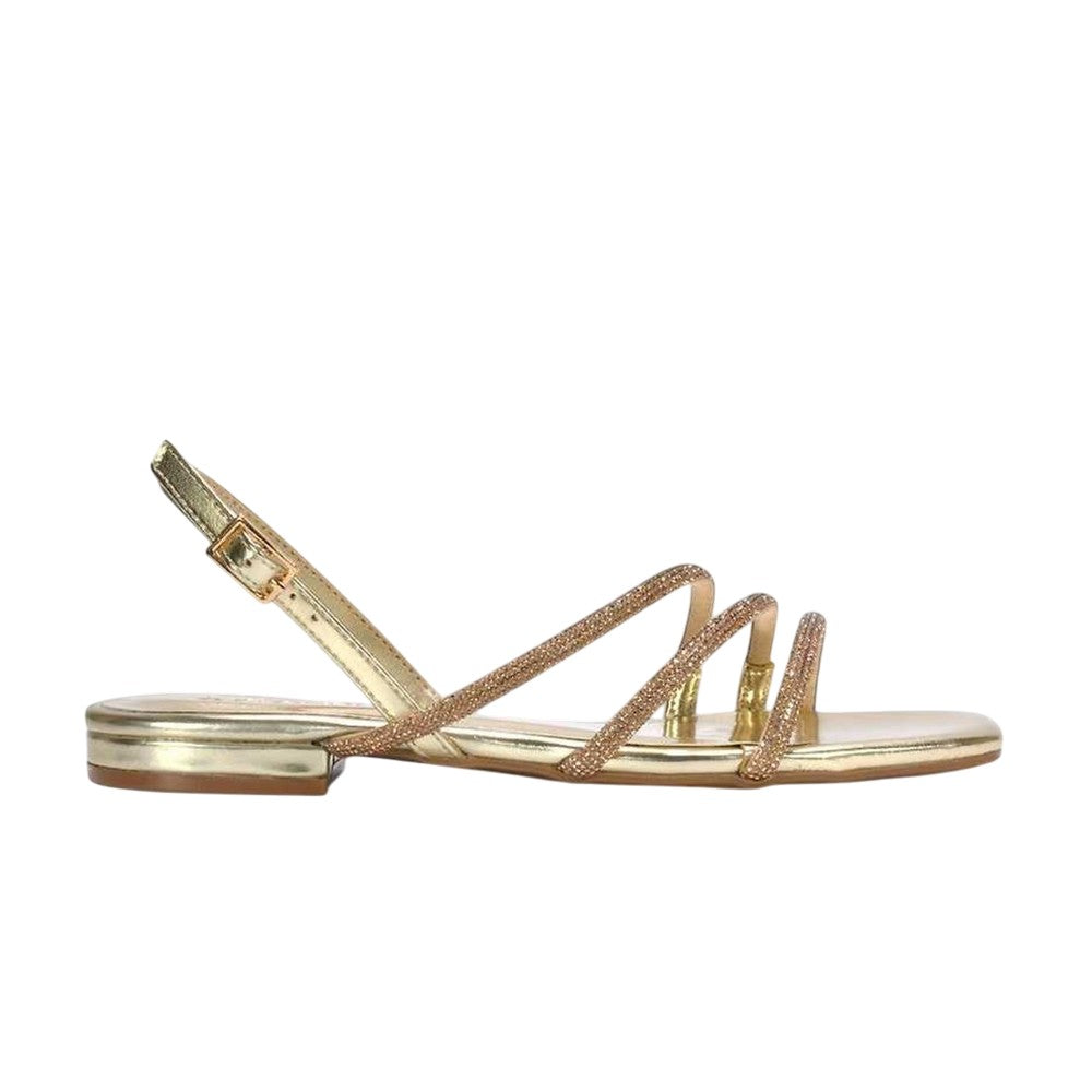Metallic Gold - Side - XY London Womens-Ladies Abigale Diamante Metallic Sling Back Sandals