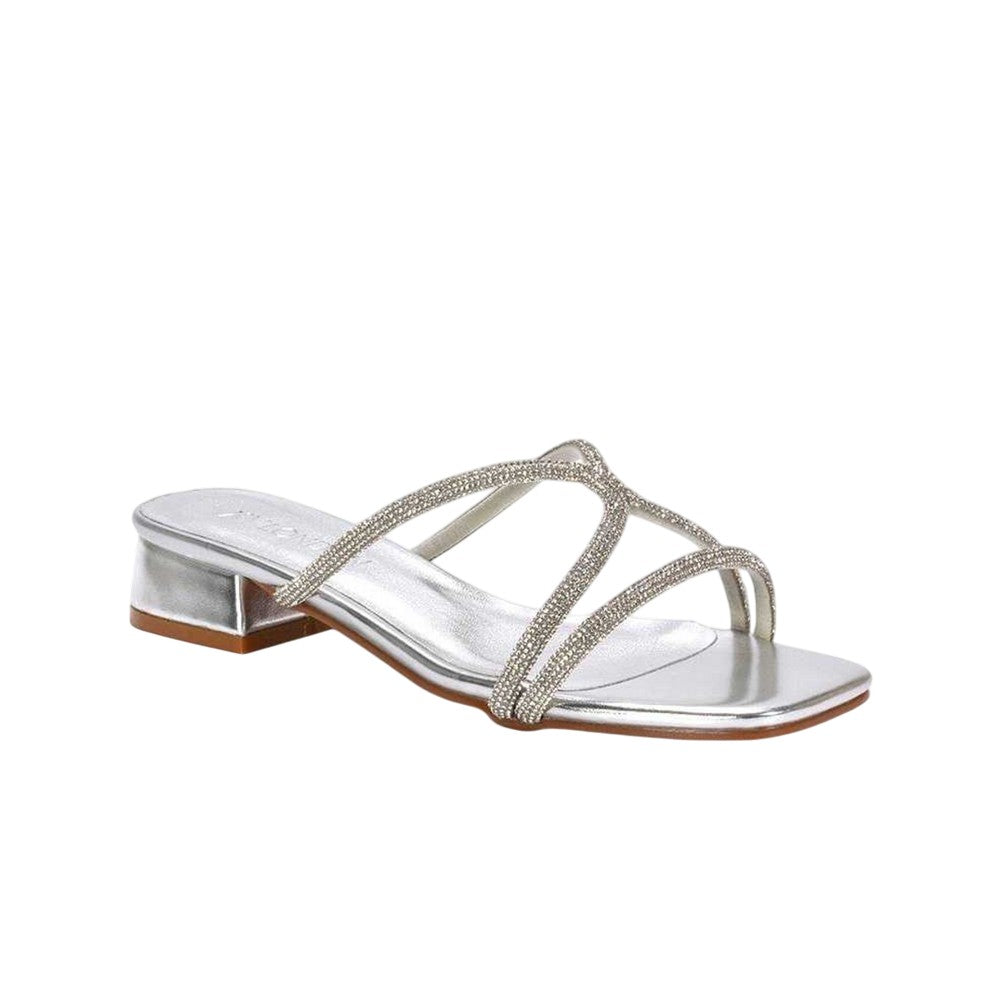 Metallic Silver - Lifestyle - XY London Womens-Ladies Olivia Diamante Metallic Low Block Heel Sandals