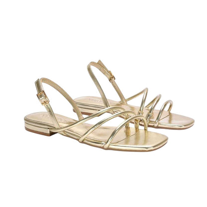 Metallic Gold - Front - XY London Womens-Ladies Mary Patent Square Toe Sandals