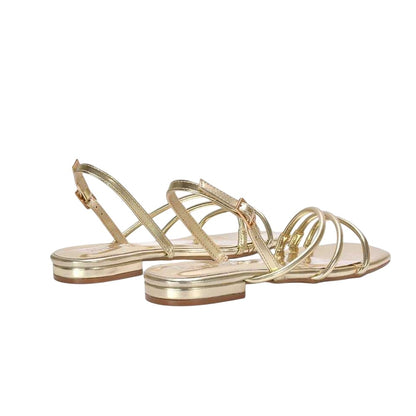 Metallic Gold - Back - XY London Womens-Ladies Mary Patent Square Toe Sandals