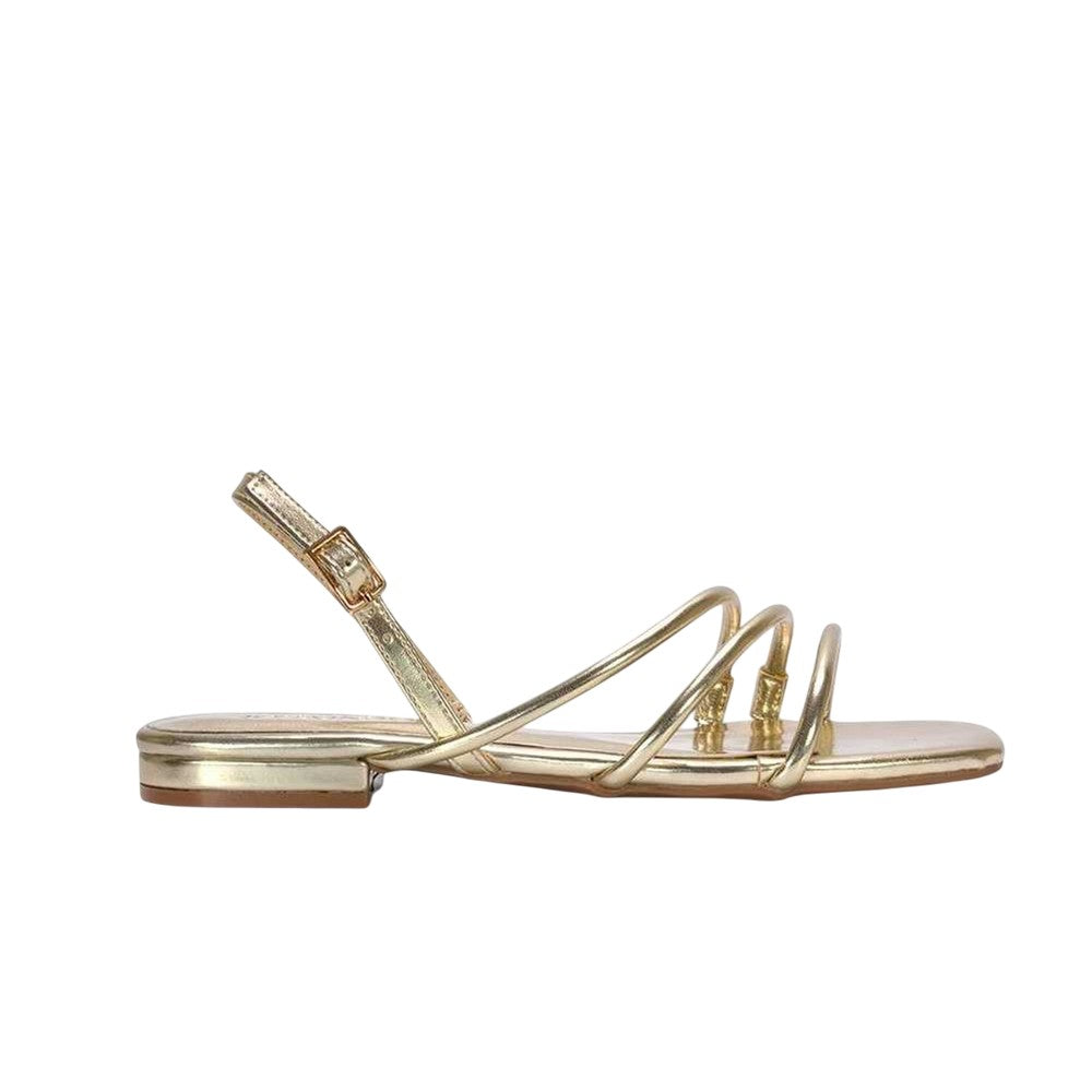 Metallic Gold - Side - XY London Womens-Ladies Mary Patent Square Toe Sandals