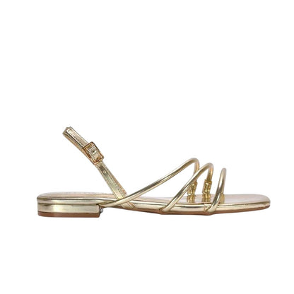 Metallic Gold - Side - XY London Womens-Ladies Mary Patent Square Toe Sandals