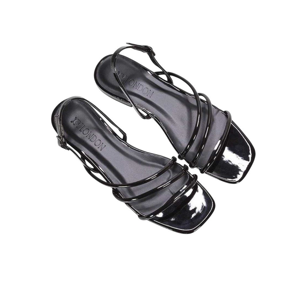 True Black - Pack Shot - XY London Womens-Ladies Mary Patent Square Toe Sandals