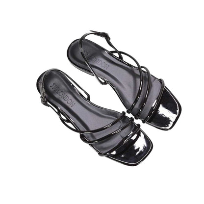 True Black - Pack Shot - XY London Womens-Ladies Mary Patent Square Toe Sandals