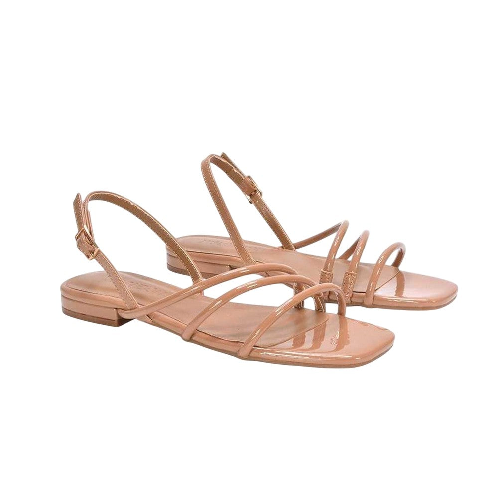 Taupe - Front - XY London Womens-Ladies Mary Patent Square Toe Sandals