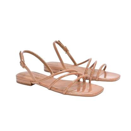 Taupe - Front - XY London Womens-Ladies Mary Patent Square Toe Sandals